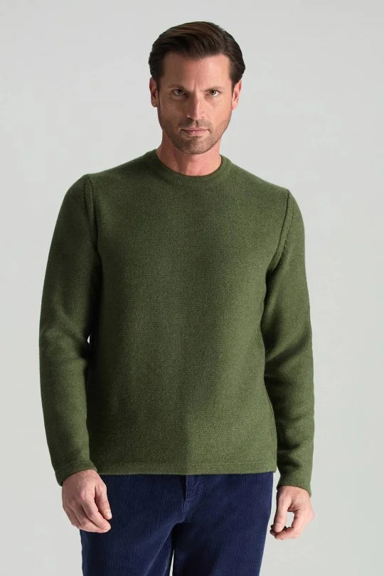 Hemington - Lambswool Yünü Şerit Detaylı Bisiklet Yaka Yeşil Triko Kazak