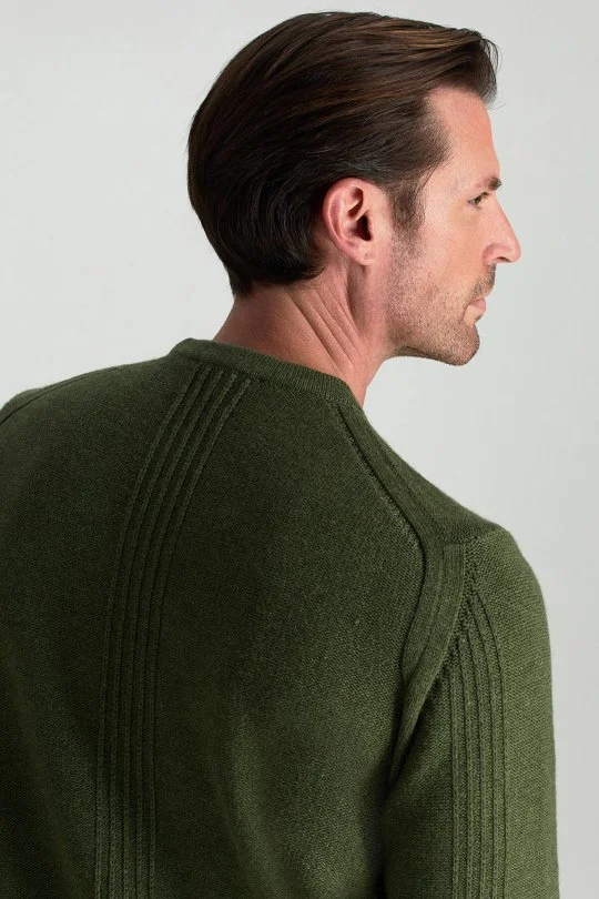 Hemington - Lambswool Yünü Şerit Detaylı Bisiklet Yaka Yeşil Triko Kazak (5)