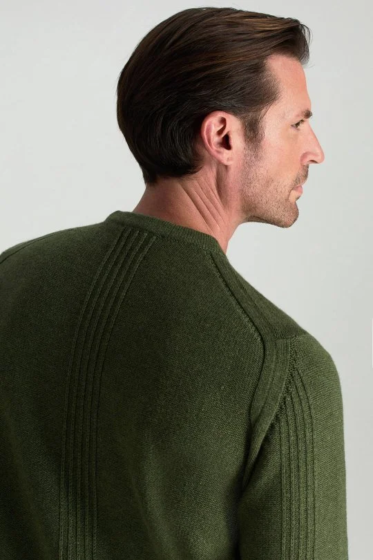 Hemington - Lambswool Yünü Şerit Detaylı Bisiklet Yaka Yeşil Triko Kazak (5)