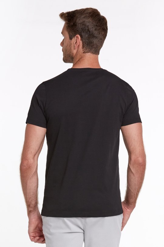 Logo Baskılı Siyah Bisiklet Yaka Pamuk T-Shirt