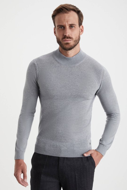 Lupetto Yaka Merino Yün Açık Gri Triko