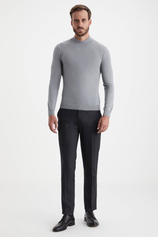 Lupetto Yaka Merino Yün Açık Gri Triko