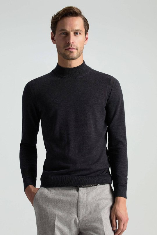Lupetto Yaka Merino Yün Antrasit Triko