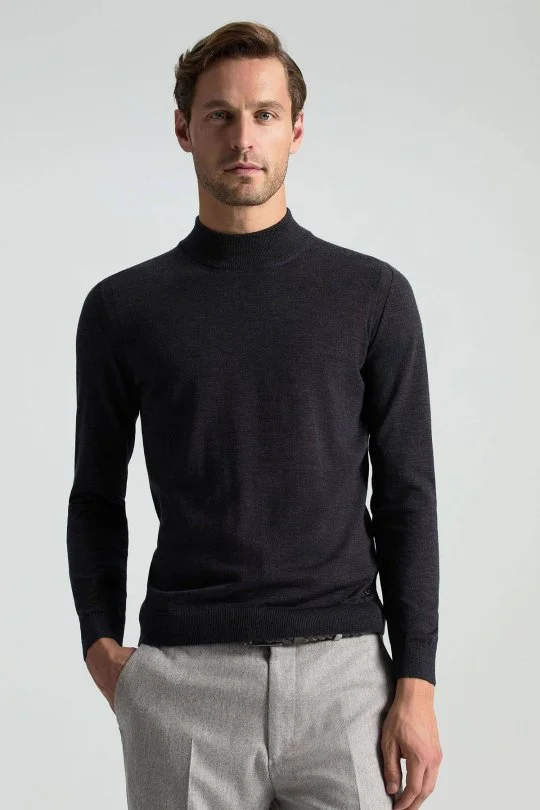 Hemington - Lupetto Yaka Merino Yün Antrasit Triko