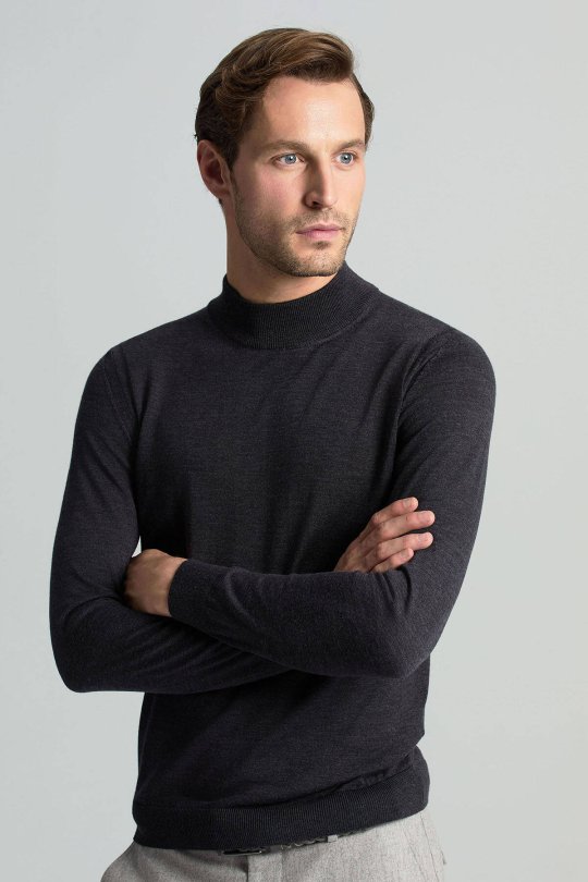 Lupetto Yaka Merino Yün Antrasit Triko