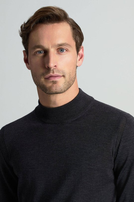 Lupetto Yaka Merino Yün Antrasit Triko