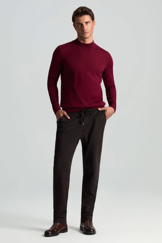 Lupetto Yaka Merino Yün Bordo Triko