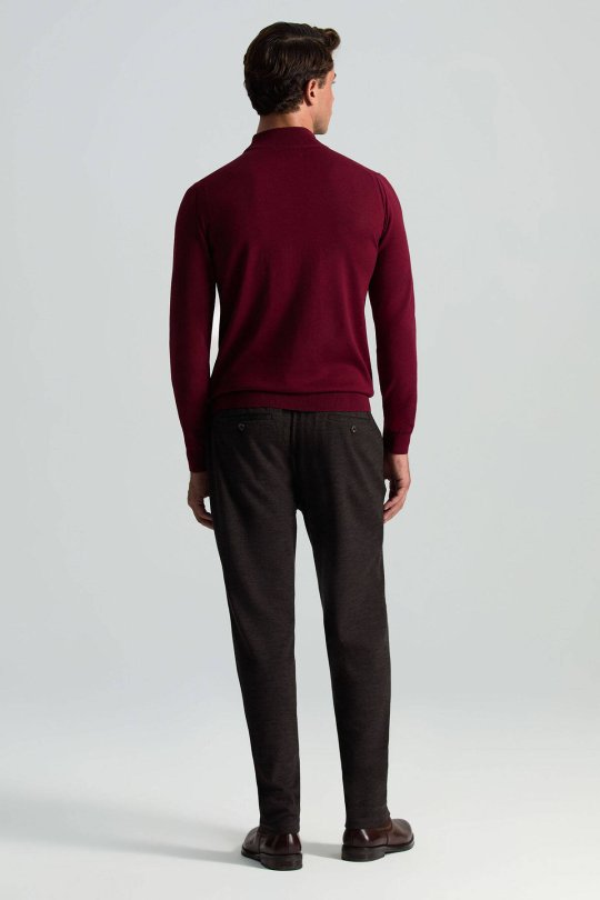 Lupetto Yaka Merino Yün Bordo Triko