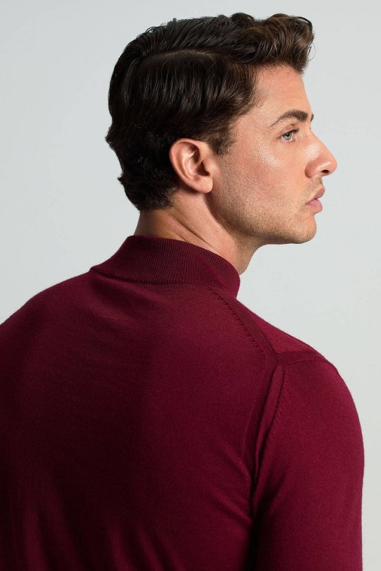 Lupetto Yaka Merino Yün Bordo Triko