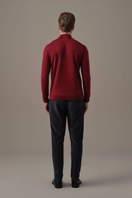 Lupetto Yaka Merino Yün Bordo Triko