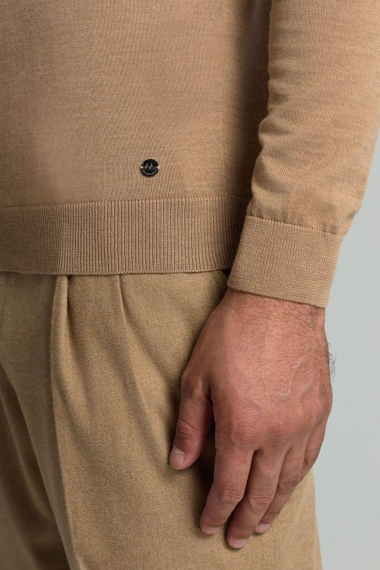 Lupetto Yaka Merino Yün Camel Triko