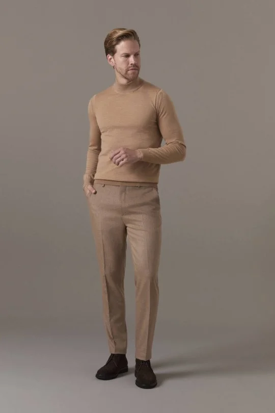 Merino Yün Lupetto Yaka Camel Triko