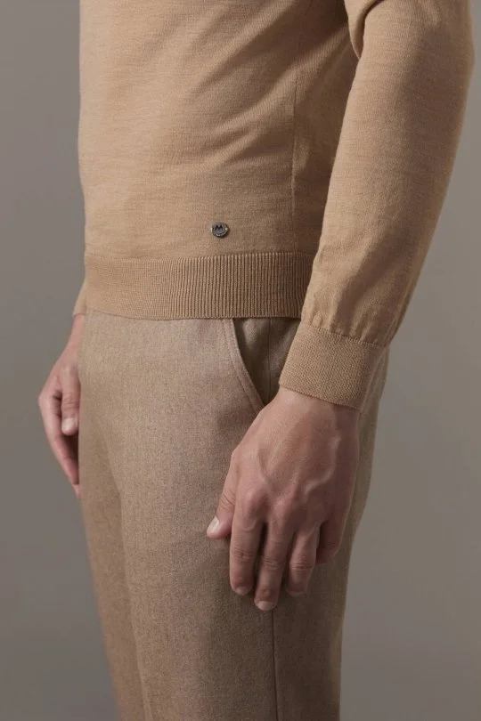 Merino Yün Lupetto Yaka Camel Triko