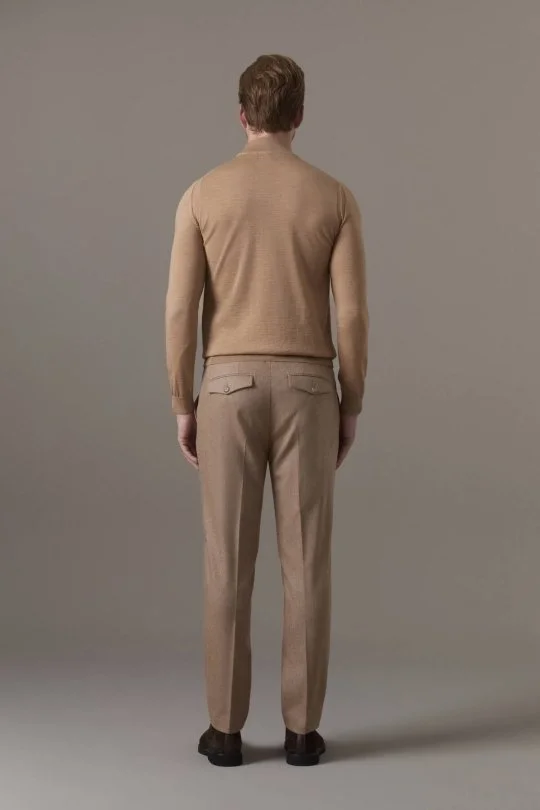 Merino Yün Lupetto Yaka Camel Triko