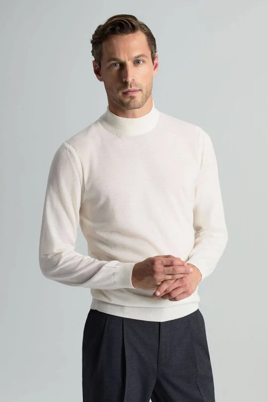 Hemington - Lupetto Yaka Merino Yün Ekru Triko