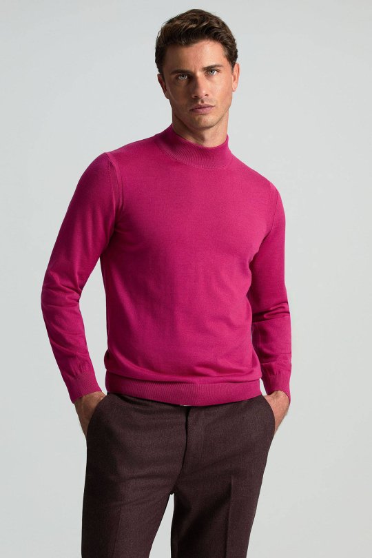 Lupetto Yaka Merino Yün Fuşya Triko