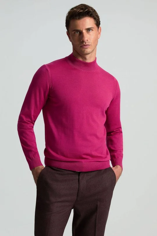 Hemington - Lupetto Yaka Merino Yün Fuşya Triko
