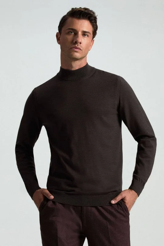 Hemington - Lupetto Yaka Merino Yün Koyu Kahverengi Triko (1)