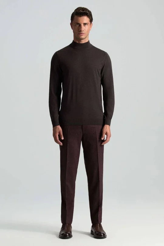 Hemington - Lupetto Yaka Merino Yün Koyu Kahverengi Triko