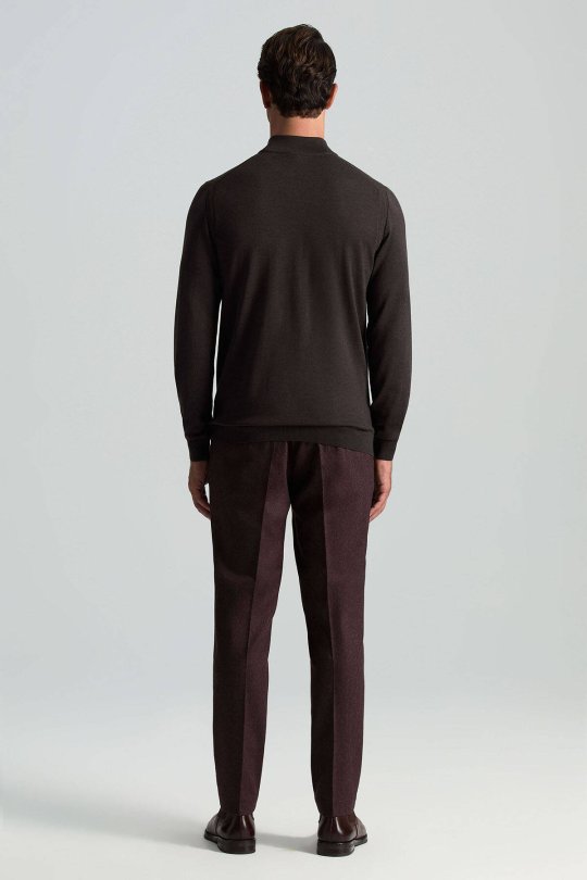 Lupetto Yaka Merino Yün Koyu Kahverengi Triko
