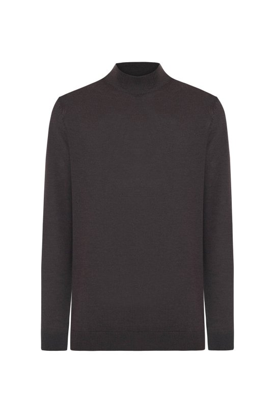 Lupetto Yaka Merino Yün Koyu Kahverengi Triko