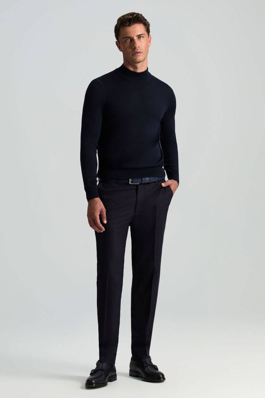 Lupetto Yaka Merino Yün Lacivert Triko