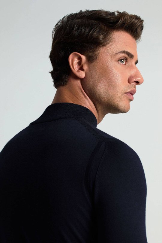 Lupetto Yaka Merino Yün Lacivert Triko