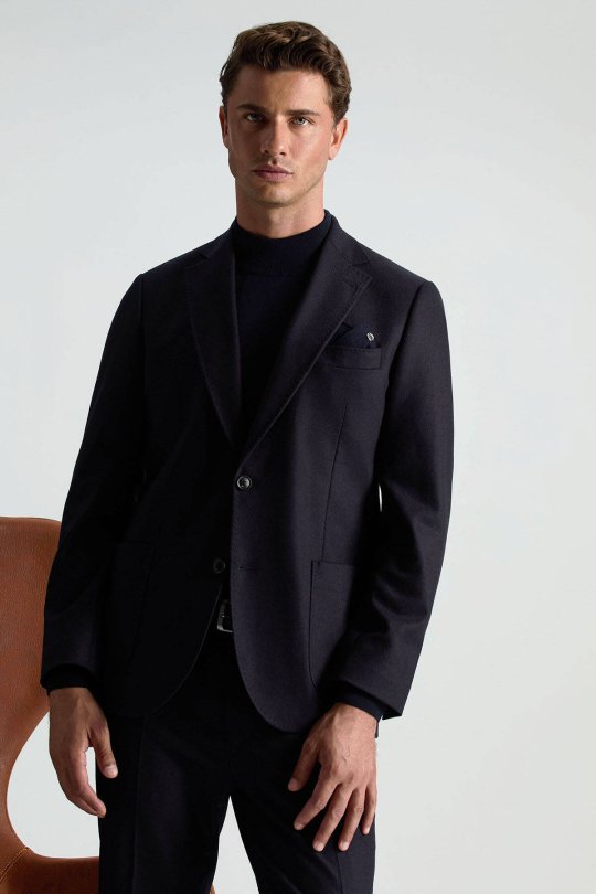 Lupetto Yaka Merino Yün Lacivert Triko