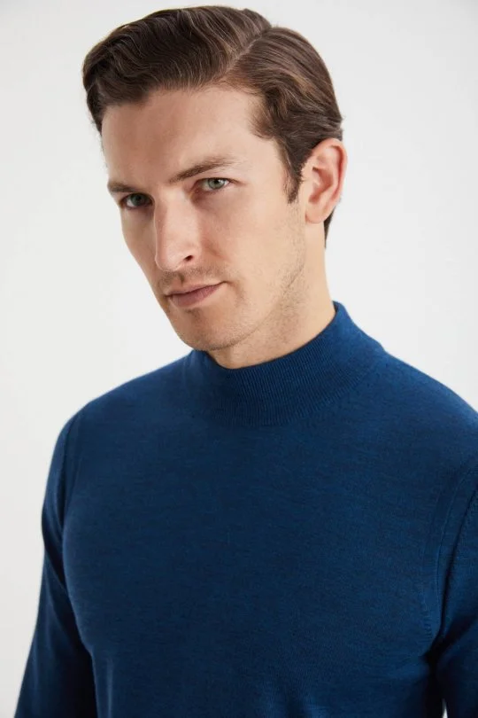 Hemington - Lupetto Yaka Merino Yün Mavi Triko (3)