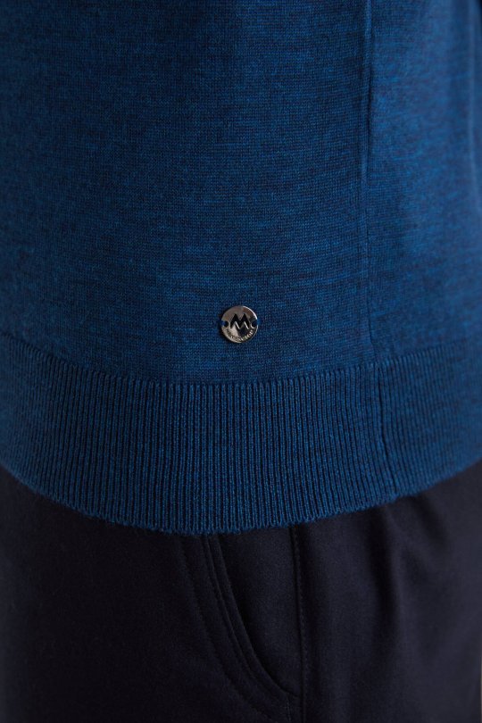 Lupetto Yaka Merino Yün Mavi Triko