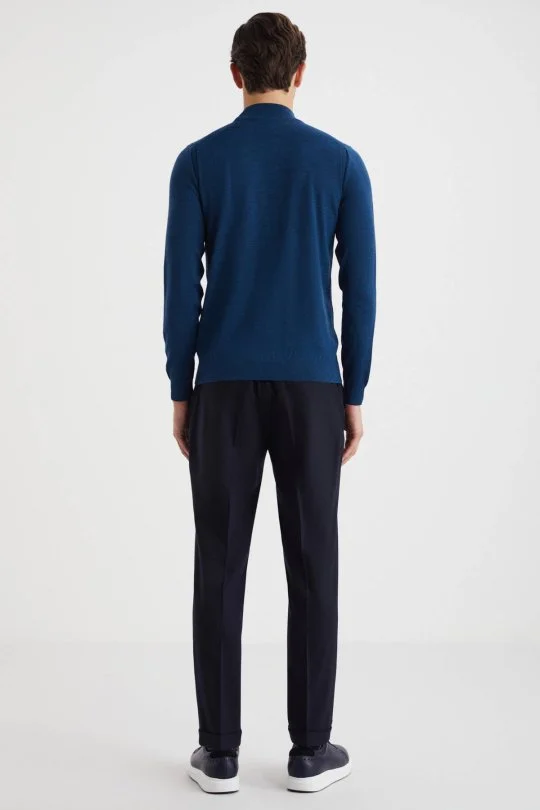 Hemington - Lupetto Yaka Merino Yün Mavi Triko (4)