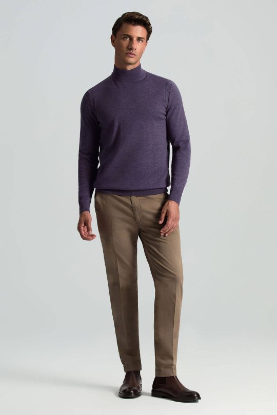 Lupetto Yaka Merino Yün Mor Triko