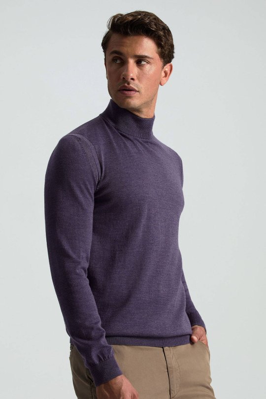 Lupetto Yaka Merino Yün Mor Triko