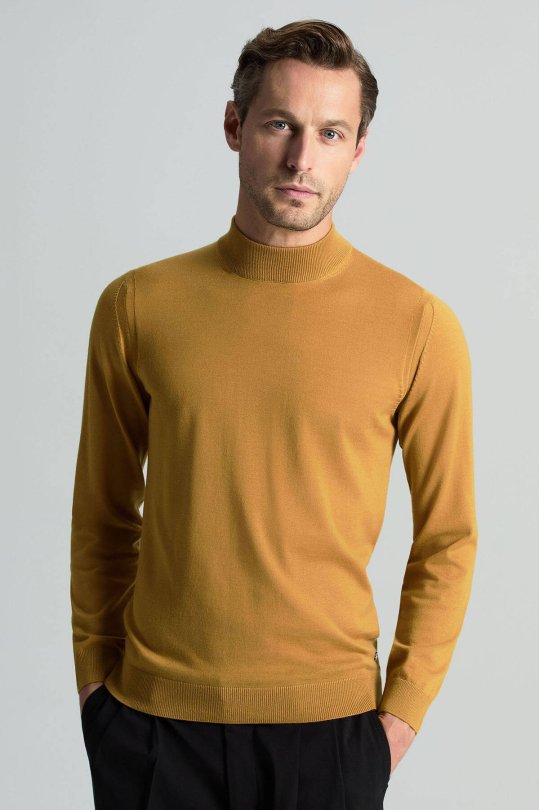 Lupetto Yaka Merino Yün Sarı Triko