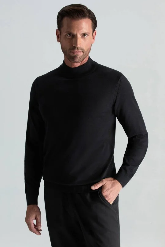 Hemington - Lupetto Yaka Merino Yün Siyah Triko