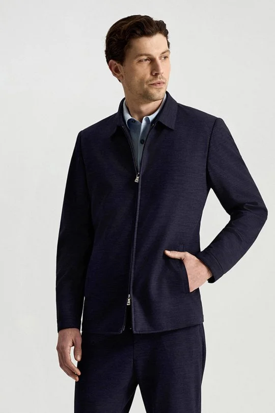 Hemington - Lyocell Kumaş Fermuarlı Lacivert Spor Ceket (2)