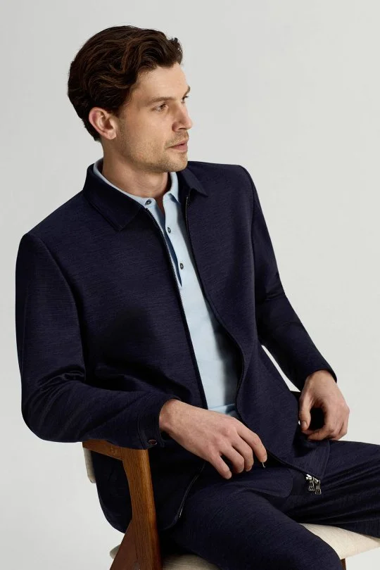 Hemington - Lyocell Kumaş Fermuarlı Lacivert Spor Ceket (1)