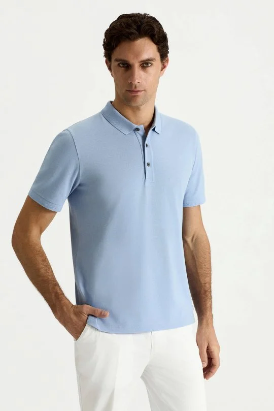 Hemington - Lyocell Pamuk Kumaş Açık Mavi Polo Yaka T-Shirt (1)
