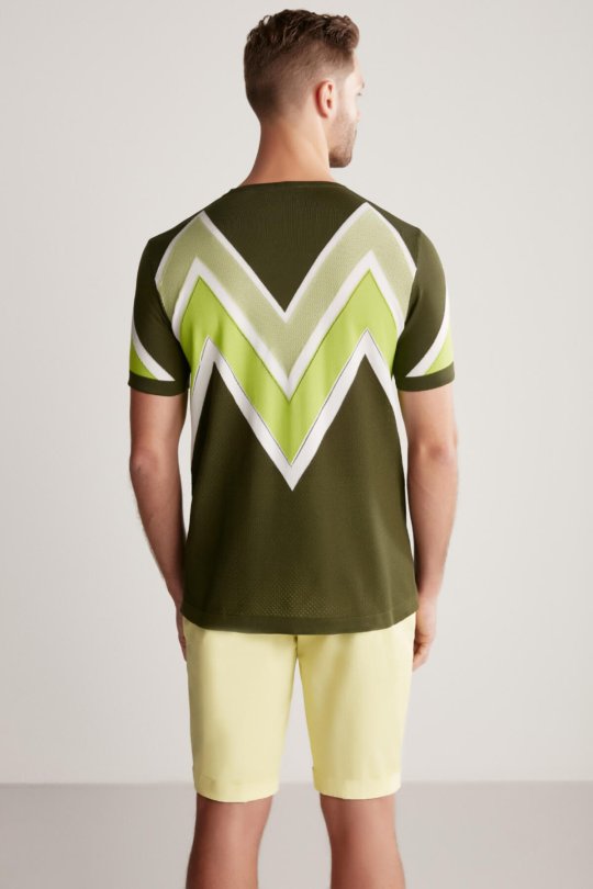 M Logolu Haki Merserize Pamuk Triko T-Shirt