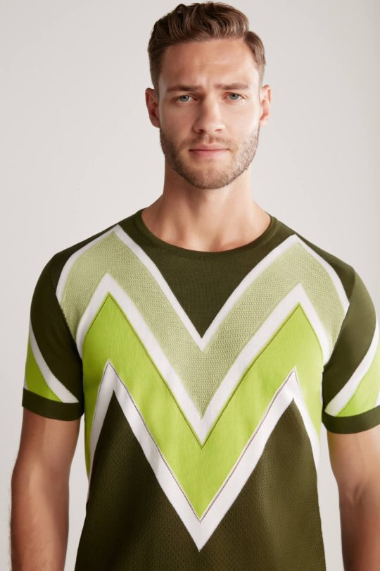 M Logolu Haki Merserize Pamuk Triko T-Shirt