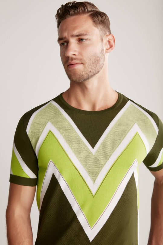 M Logolu Haki Merserize Pamuk Triko T-Shirt