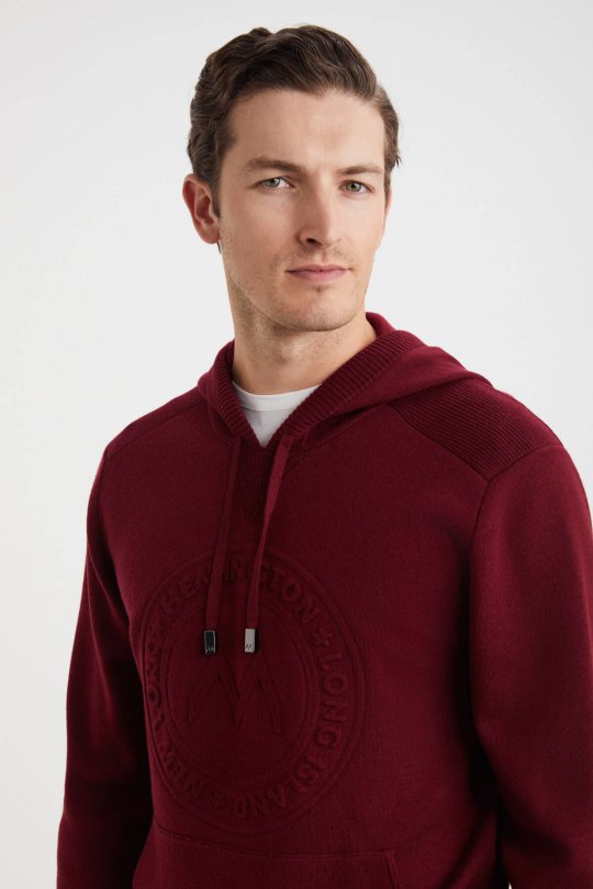 M Logolu Kapüşonlu Bordo Hoody