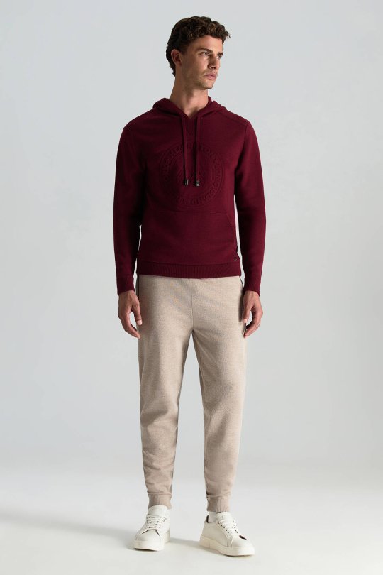 M Logolu Kapüşonlu Bordo Hoody