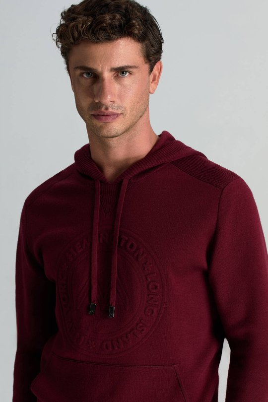 M Logolu Kapüşonlu Bordo Hoody