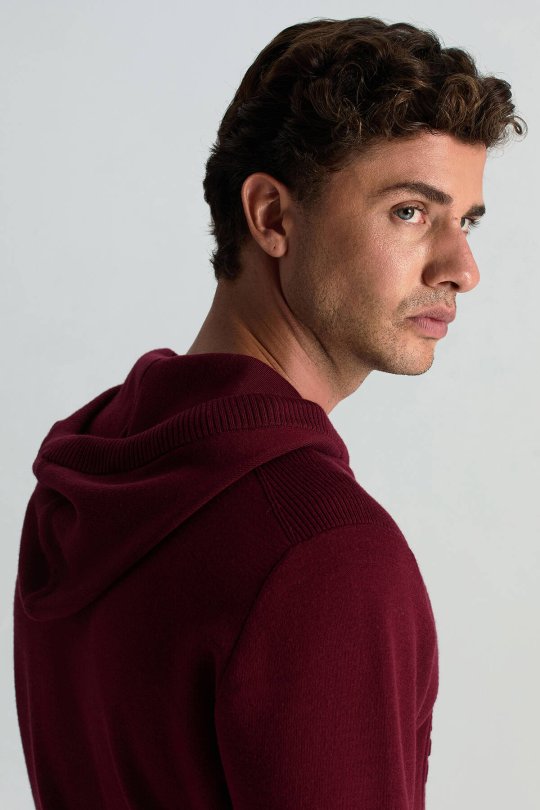 M Logolu Kapüşonlu Bordo Hoody