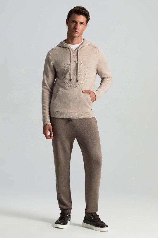 M Logolu Kapüşonlu Camel Hoody