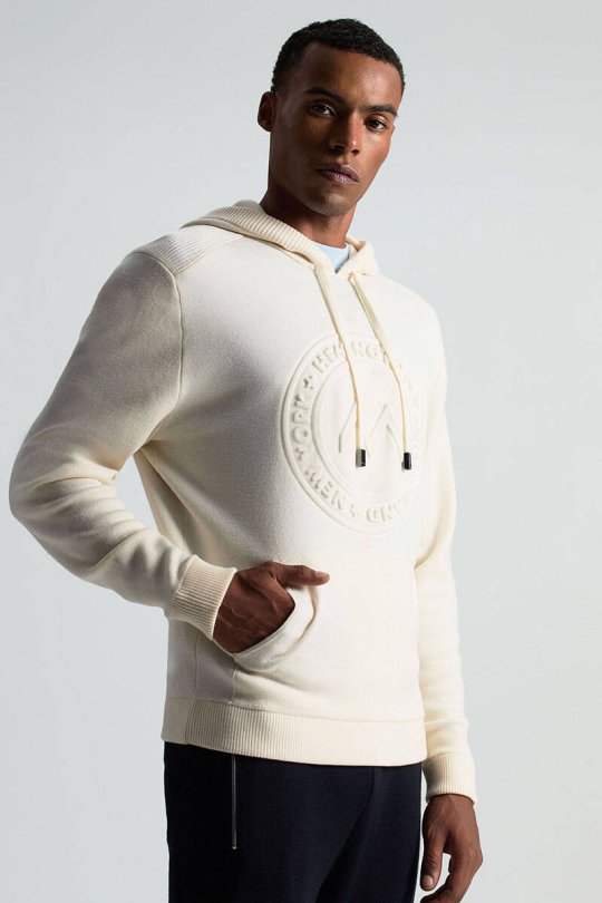 M Logolu Kapüşonlu Kırık Beyaz Hoody