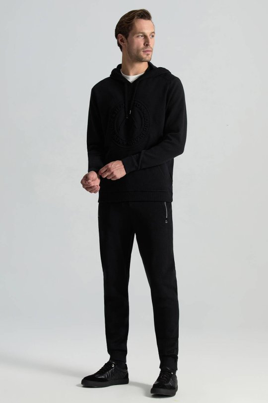 M Logolu Kapüşonlu Siyah Hoody