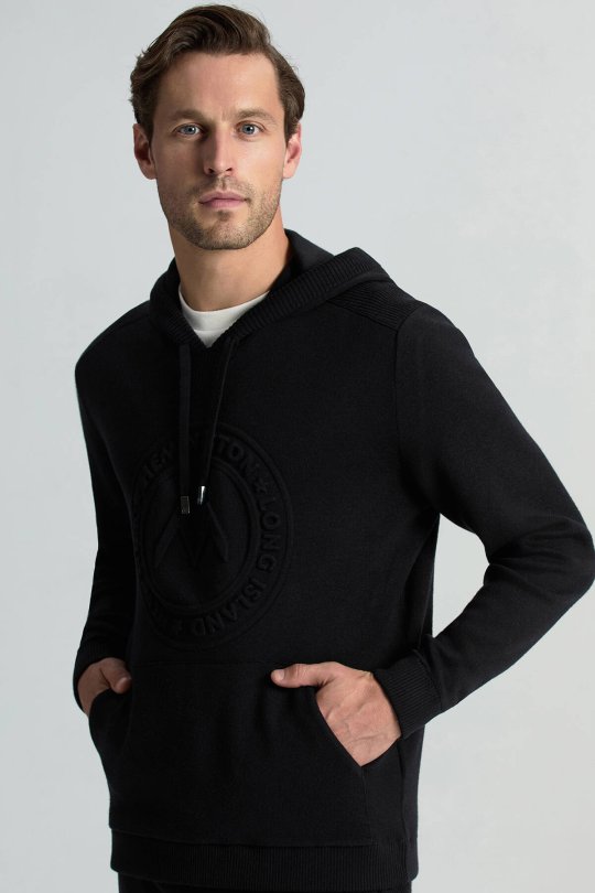 M Logolu Kapüşonlu Siyah Hoody