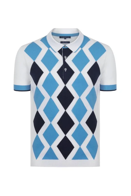 Mavi Beyaz Argyle Desen Triko Polo